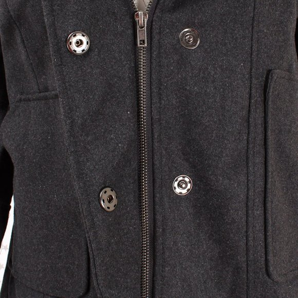 Charcoal Faux Fur Hooded Wool Blend Coat Jacket - Picture 4 of 9